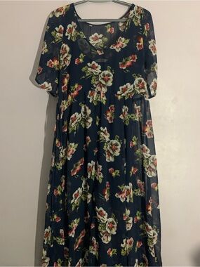 Abercrombie & Fitch Sheer Blue Maxi Dress Size Medium